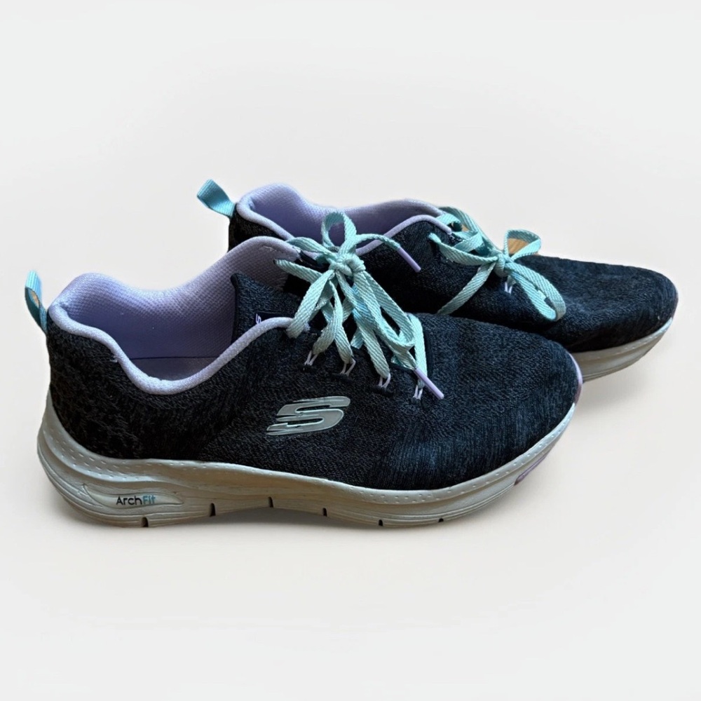Skechers Arch Fit Comfy Wave Black Lavender Women's Sneakers size 8.5 SN149414